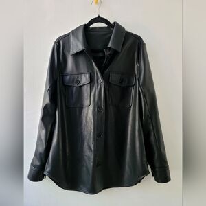 Faux leather long sleeve button up  jacket/Shirt